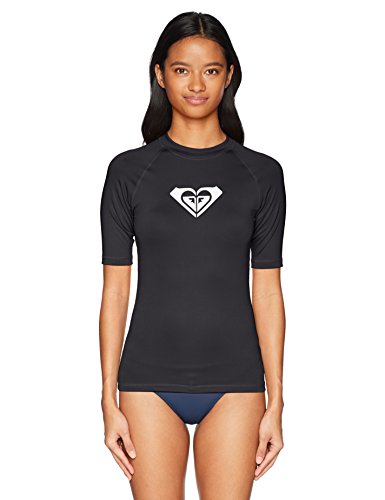 Roxy Womens Whole Hearted Short Sleeve Rashguard Anthracite L Biggest Wave Ever Surfed